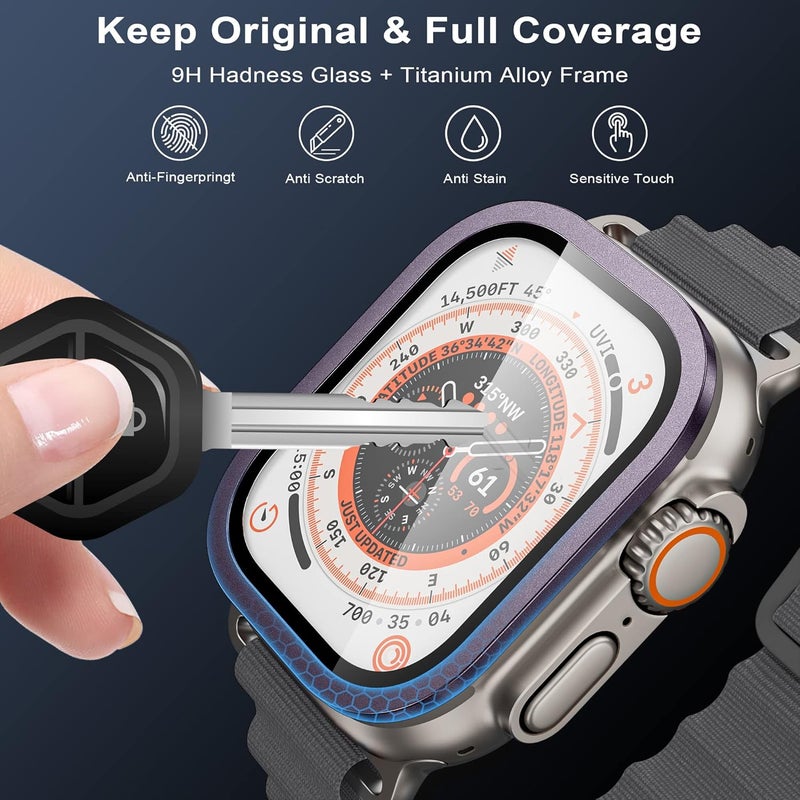 wsken for Apple Watch Ultra 3/Ultra 2/Ultra Screen Protector 49mm,9H Tempered Glass + Titanium Alloy Frame, [Keep Original] [Touch Sensitive] Lightweight Protective Glass Film for iwatch Ultra 3/2/1 - Image 2